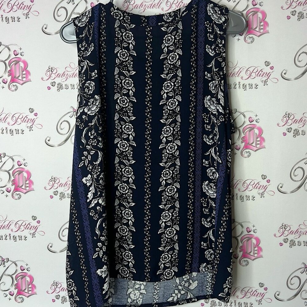 Loft Ann Taylor tank top flowers Floral Sleeveless Top - Navy and White
